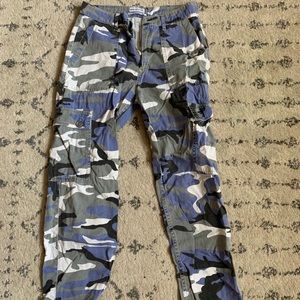 Blue and grey cameo cargo pants